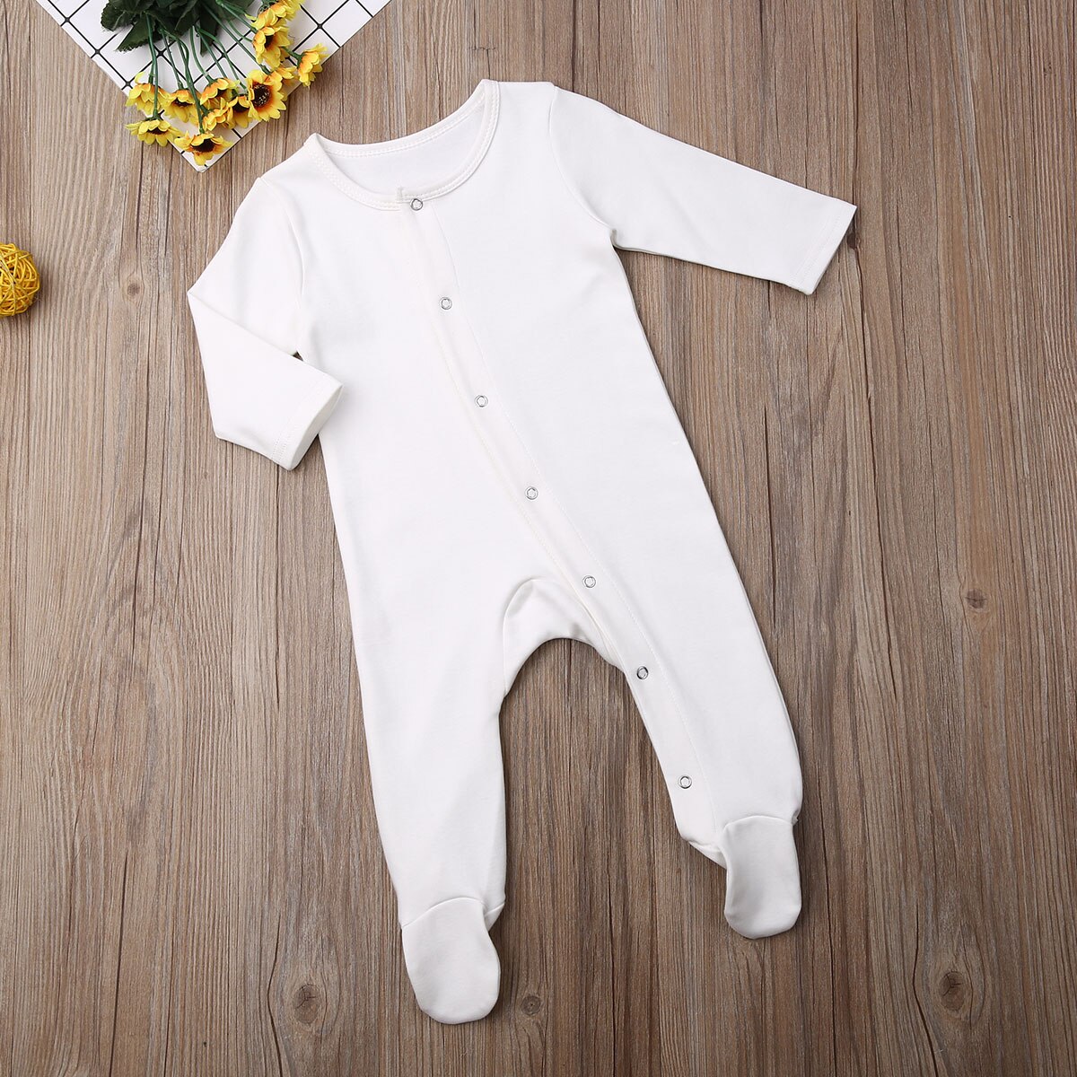 Lente Herfst Baby Baby Footies Meisjes Jongens Lange Mouwen Effen Katoenen Footies Outfits Kleding