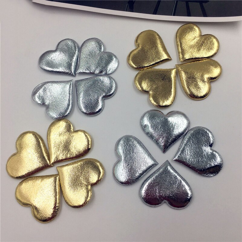 100 st guld/silver svamp vadderade hjärtprydnader pyssel barn håraccessoar material bröllopsfest dekoration utsmyckningar: Blanda-färg hjärta