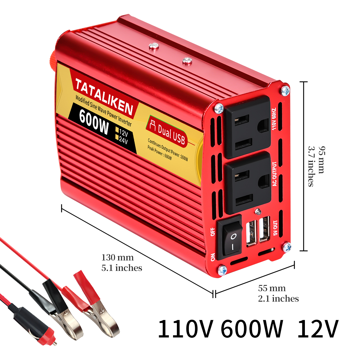 Inverter 12v, 24V 600W 1500W 2000W 2500W, portable vehicle-mounted household converter, universal socket, auto accessories: WHITE
