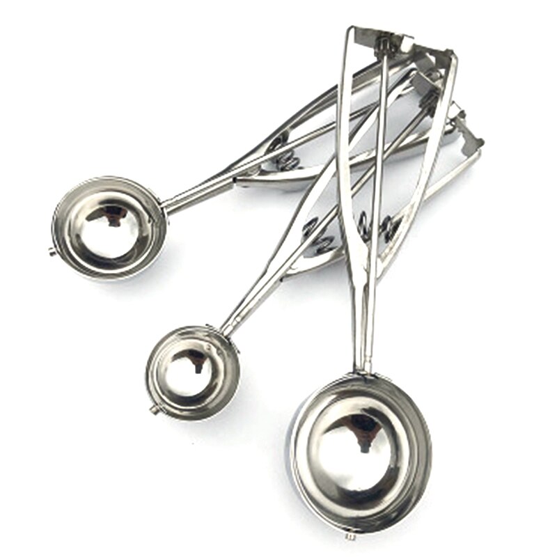 3Pcs/Set Ice Cream Scoop Stainless Steel Dessert Spoon Watermelon Mash Potato Cookies Dough Disher Spoon Useful Kitchen Tools: Default Title