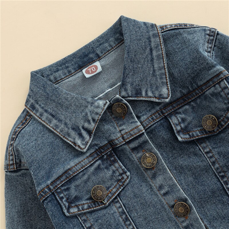 Blotona Toddler Kid Girl Boy Coat, manica lunga Denim risvolto bottoni Cardigan primavera autunno allentato Outwear Tops, 6Months-4Years