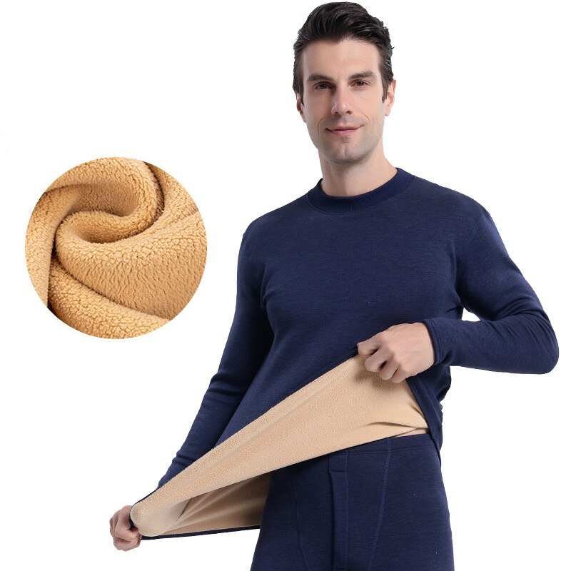 Thermal Underwear Men Thick Lamb cashmere Fleece Long Johns Keep Warm In Cold Winter Days: Navy Blue / L(46-55kg)