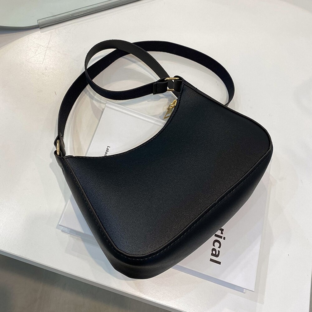 Nuevos bolsos de mano a la para mujer, bolso Retro de Color sólido de cuero PU, bolso de hombro para axila, bolsos informales para mujer, bolso de para mujer: Negro