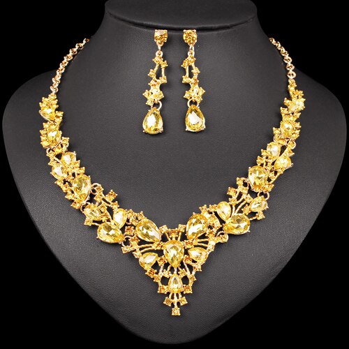 Mode Oostenrijkse Kristallen Oorbellen Ketting Set Indian Bruids Sieraden Sets Wedding Party Kostuum Accessoires voor Bruid Vrouwen