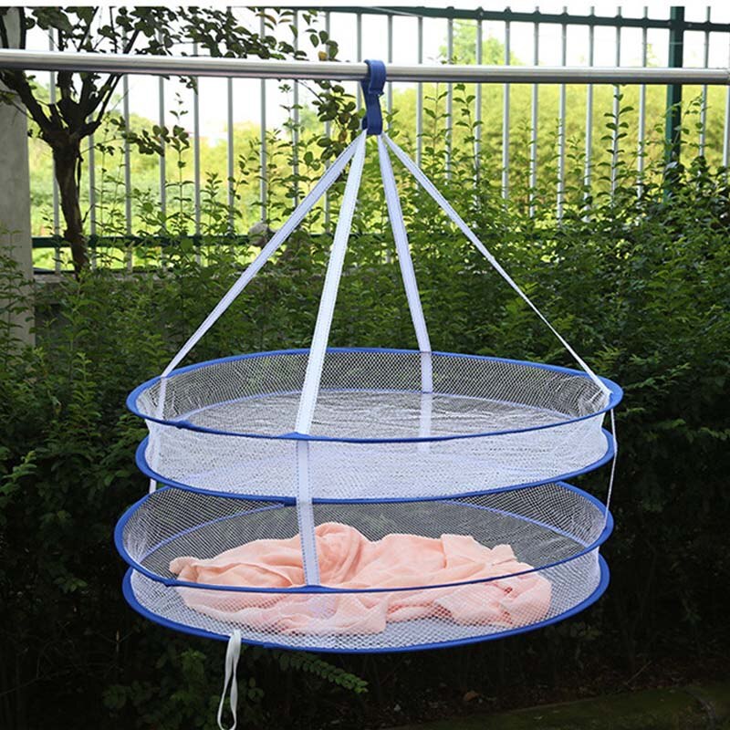 Tendedero redondo de doble capa, plegable, para colgar ropa, cesto para ropa, secador de suéter, red de secado de tela, percha de malla para ropa interior