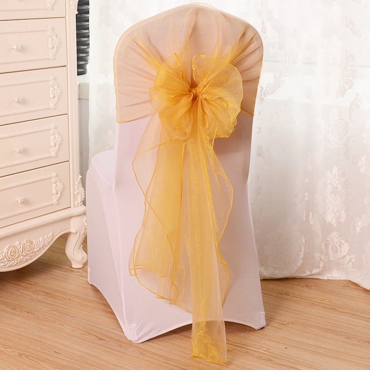 65x275cm Orange Organza Knot Wedding Chair Decor Banquet Event Chair Decorations Bow Ties Chair Bands Sashes Blue 25pcs/lot