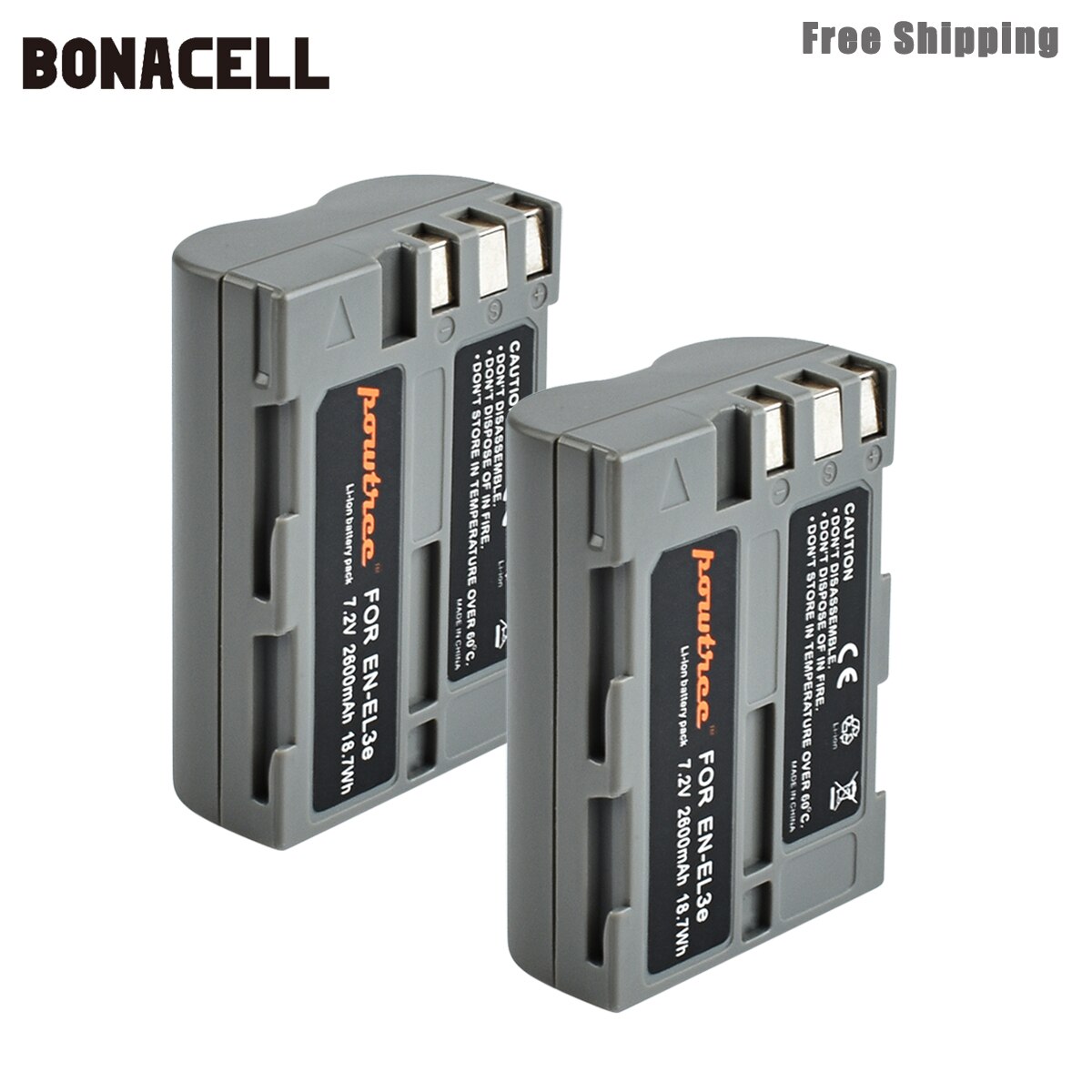 Bonacell – batterie 2600mAh EN-EL3e EN EL3e EL3a ENEL3e, avec double chargeur LCD pour Nikon D300S D300 D100 D200 D700 D70S D80 L50: 2 Pack Battery