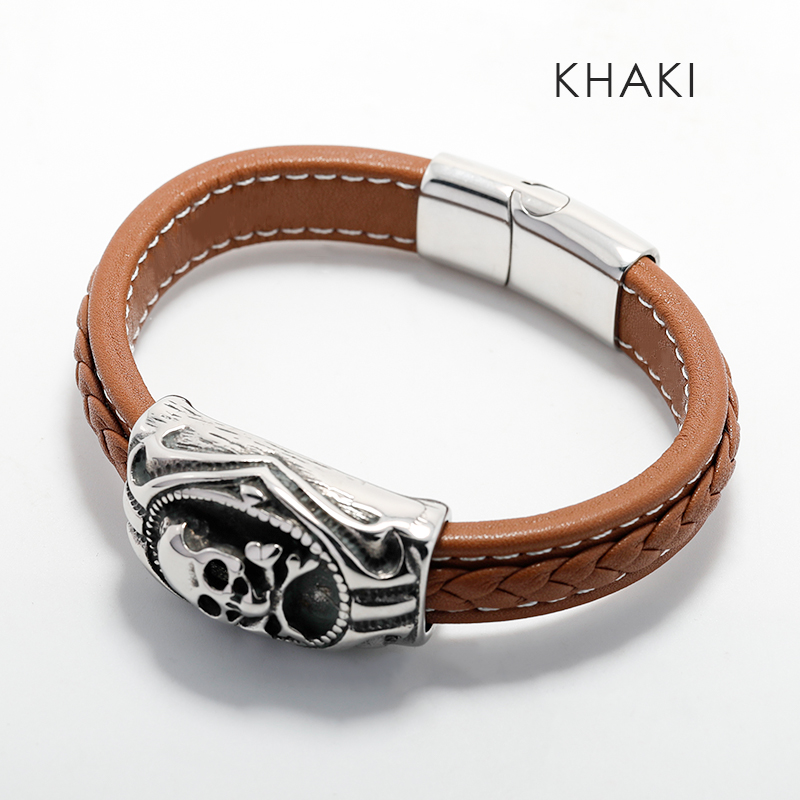 Bracciale In Pelle Intrecciata In Acciaio Inossidabile Con Croce