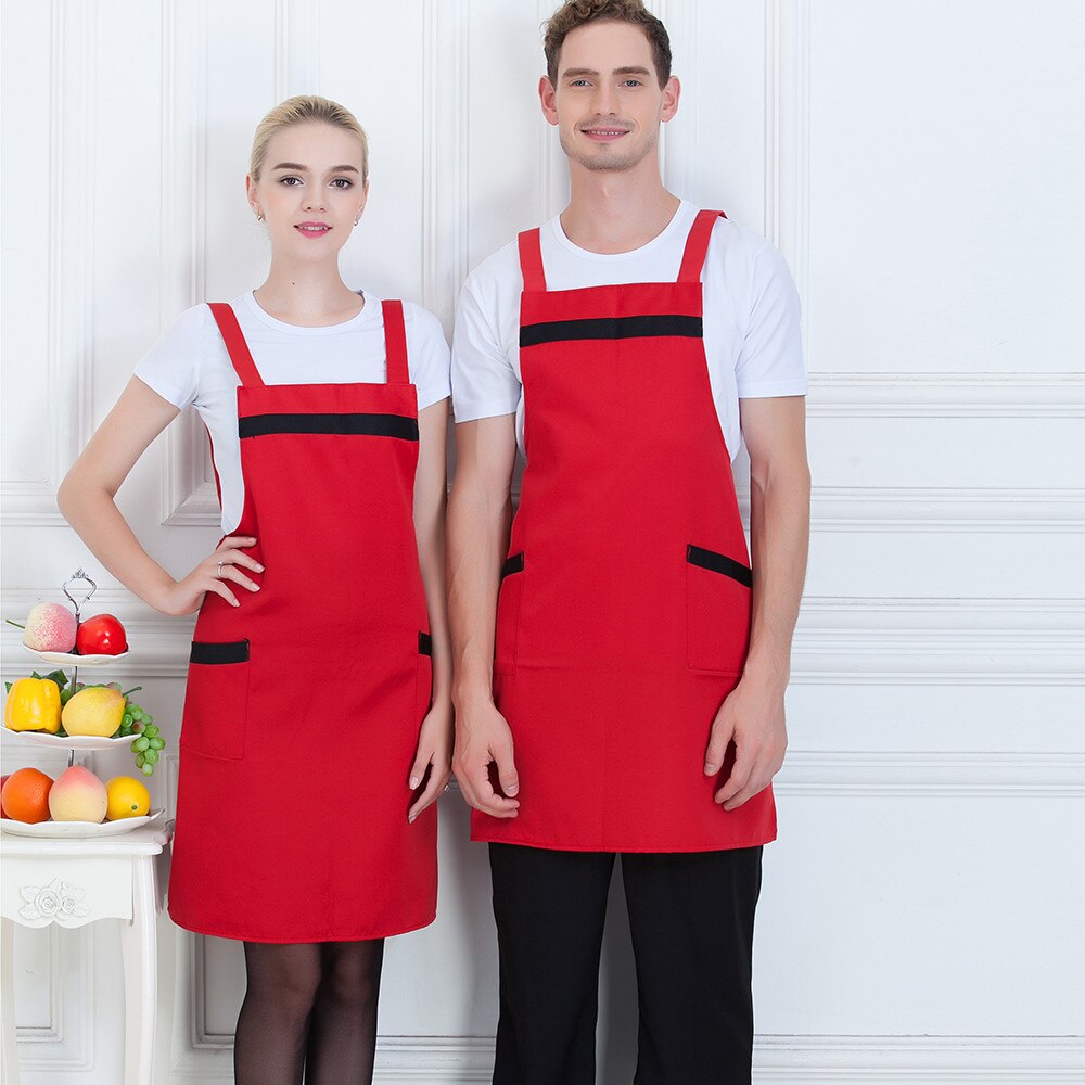 Unisex Thin Thick Style Work Apron Restaurant Two Pockets Strap Hotel Cafe Bakery BBQ Waiter Chef Kitchen Cooking Uniform Aprons