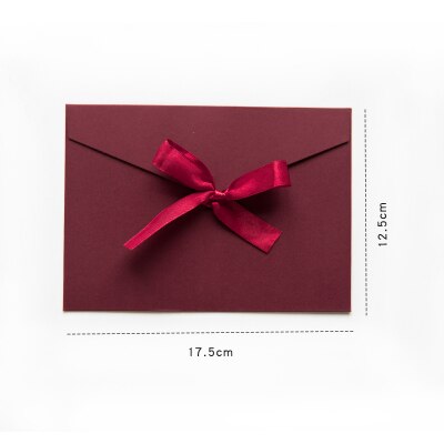 Lot de 5 pièces, belle enveloppe en papier Kraft avec ruban, lot d'invitation w41, noir, rouge, bleu, 250g: wine red S