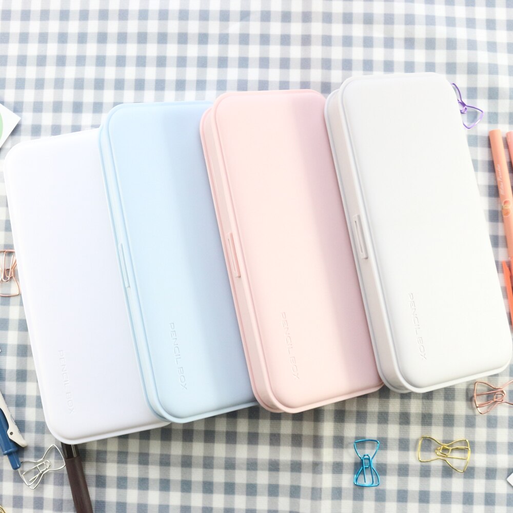 Domikee cute classic Korean plastic school student pencil case large capacity macaron color pencil box stationery supplies