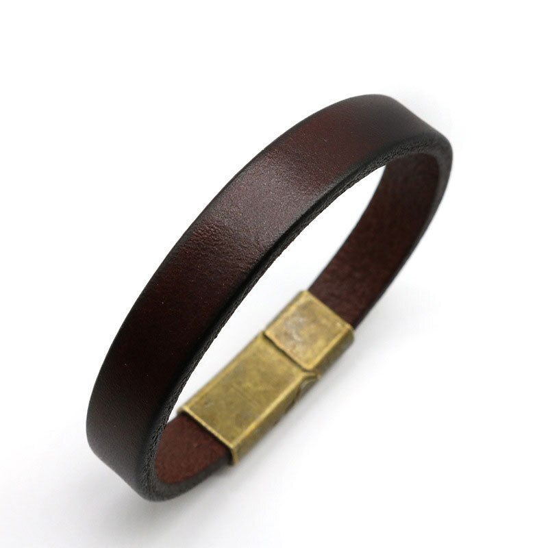 Enkla läderarmband för män magnetiskt lås charmarmband för män trendiga smycken manliga armband: Kaki