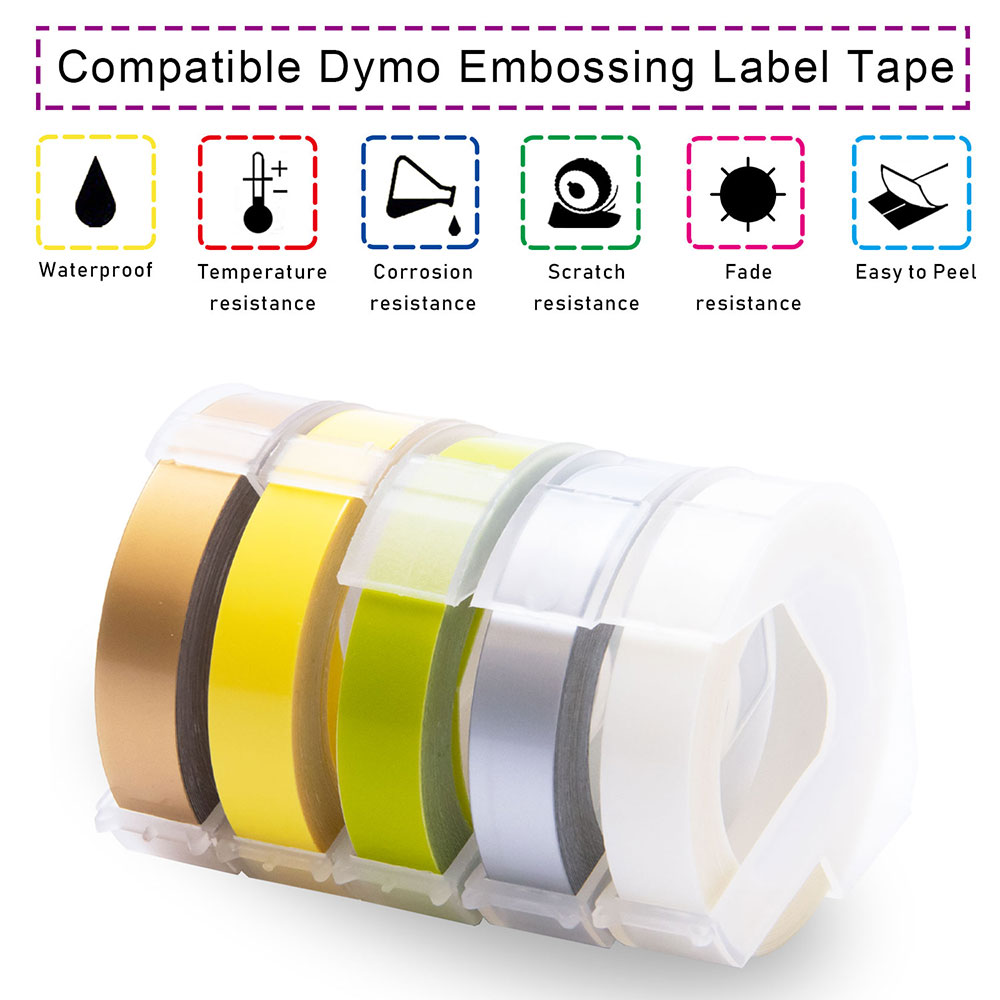 4PK 9mm 3D Embossing Tape For DYMO Black Embossing Tape Silver Embossing Label Maker Tape for Dymo Motex E101 E-202 Label Maker