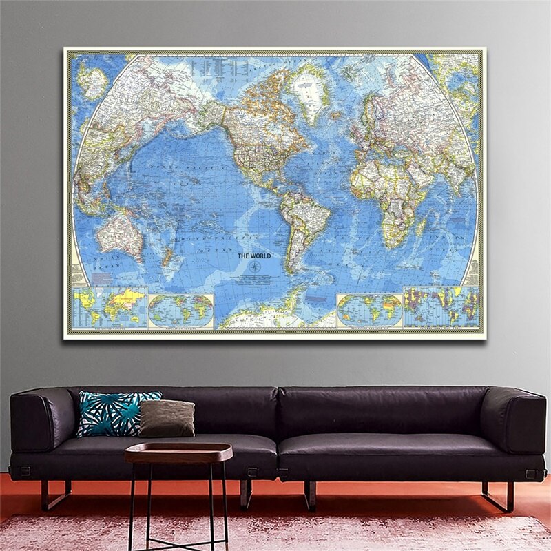 1PC 150*100cm 1970 World Map Non Woven Map of The World Wall Sticker Wallpaper for School Office Educational Supplies
