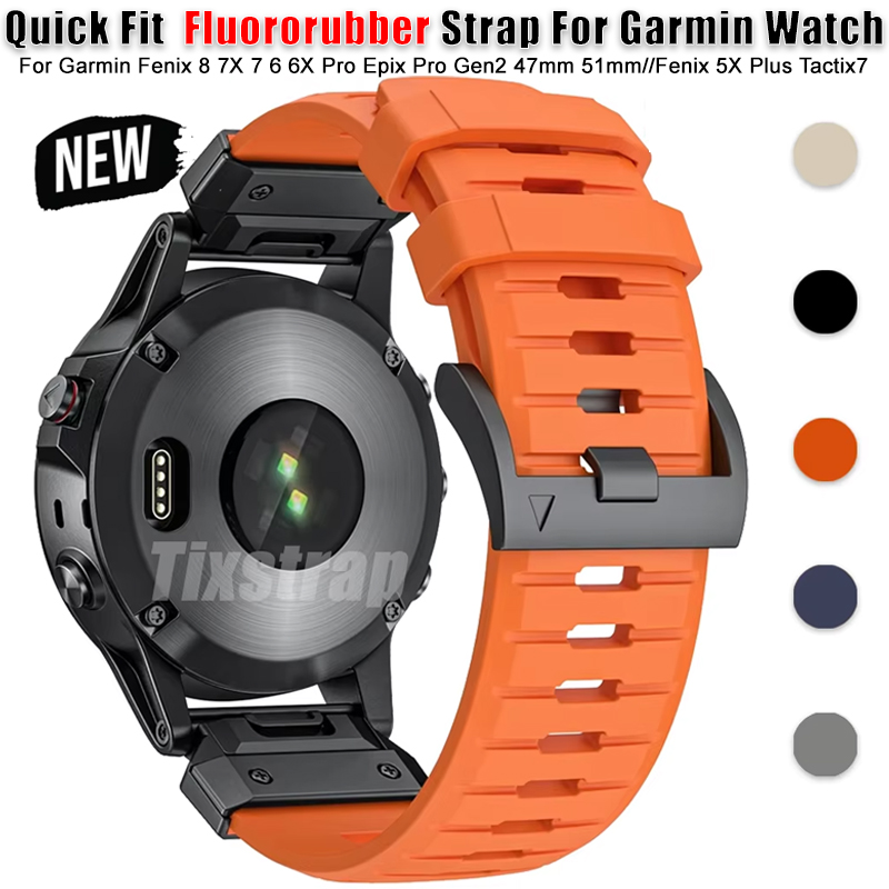 22mm 26mm QuickFit Fluororubber Strap For Garmin Fenix 8 7X 7 6 6X Pro Epix Pro Gen2 47mm 51mm//Fenix 5X Plus Tactix7 Watchband