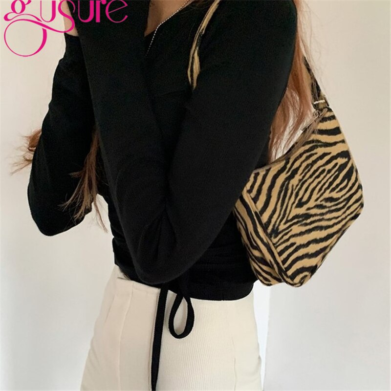 Gusure retro kvinder skuldertaske fløjl zebra print kvindelig messenger bag dame afslappet lynlås skuldertaske sac main femme