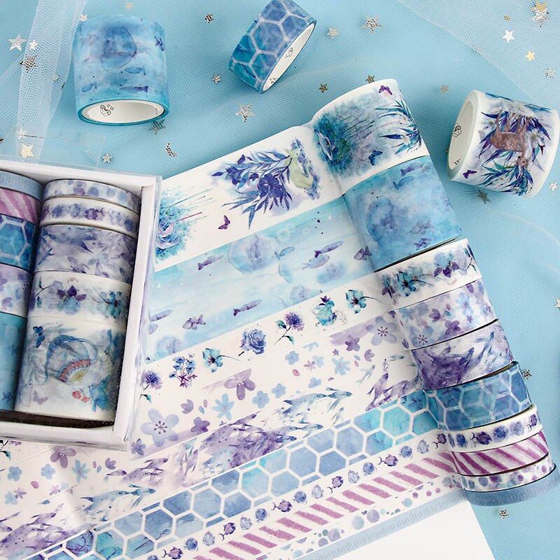 10 st/kartong blad blommatryck washitejp gör-det-själv-dekoration maskeringstejp leksaksdekaltejp för dagbok scrapbooking dekor fotoalbum