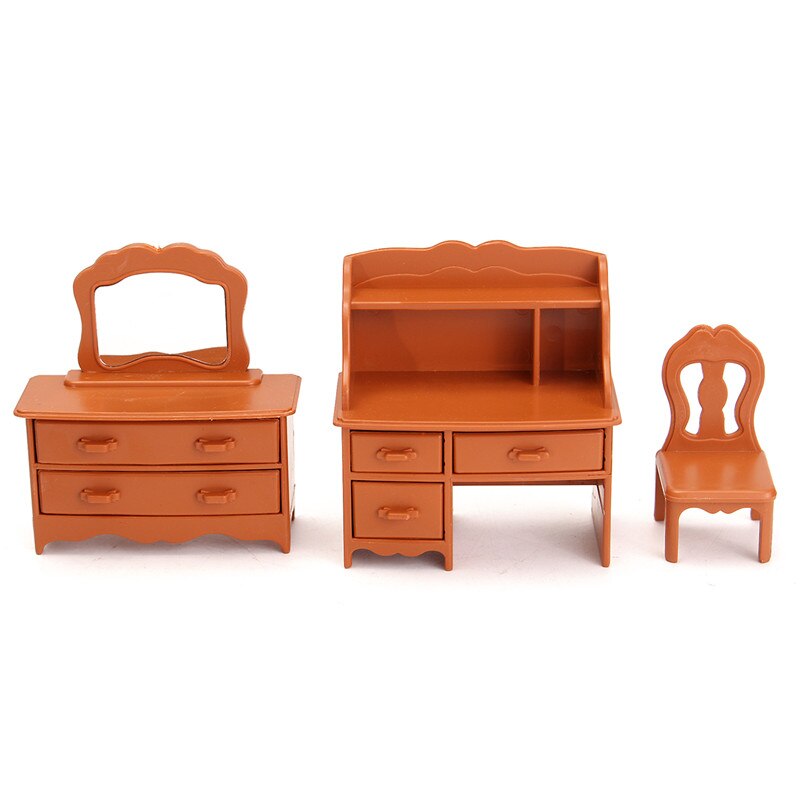 Vintage Miniatuur Slaapkamer Meubels Set Dressoir Bureau Spiegel Meubels Speelgoed Set Voor Kinderen Kerstcadeau Poppenhuis Accessoires