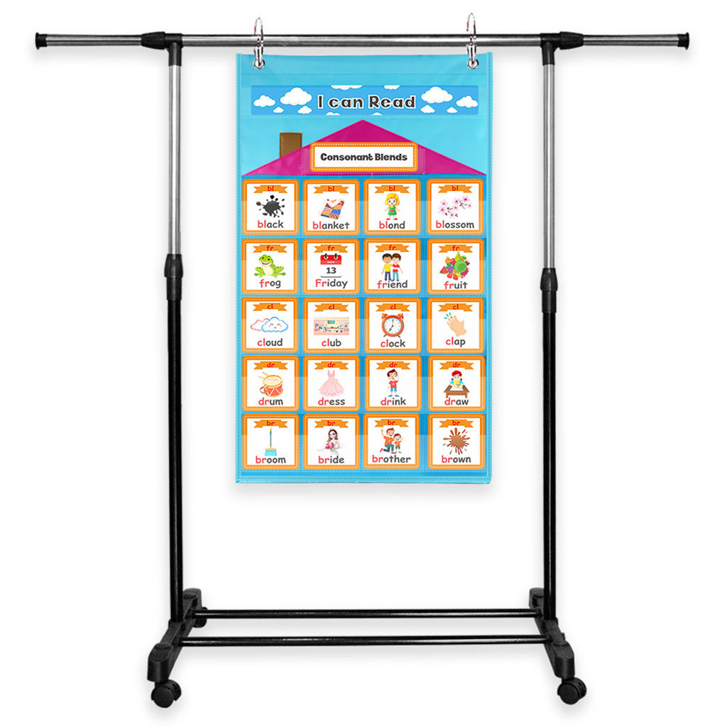 Pocket Chart Clear Printing Blue Learn Grammar 154 Cards Hanging Bag for Children