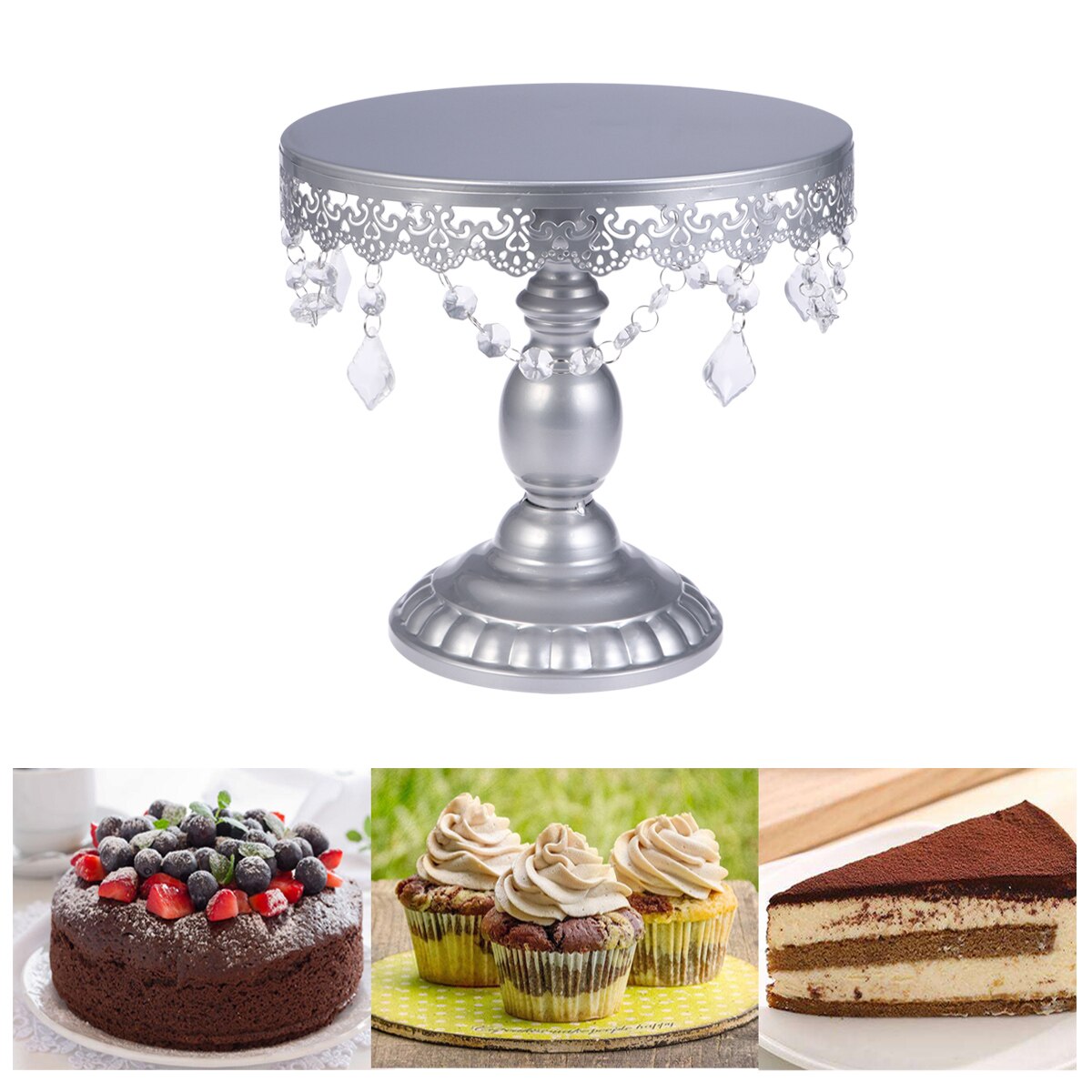 Suministros de decoración de pasteles, cristales, soporte de pastel y Magdalena, soporte de torre, juego de platos de boda, bandeja de decoración de pantalla de Metal redonda para postres y fiestas