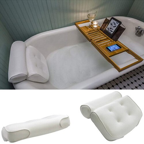 White Waterproof Foam Bathtub Pillow Cushion Relux Bath Spa Head Neck Rest Tool
