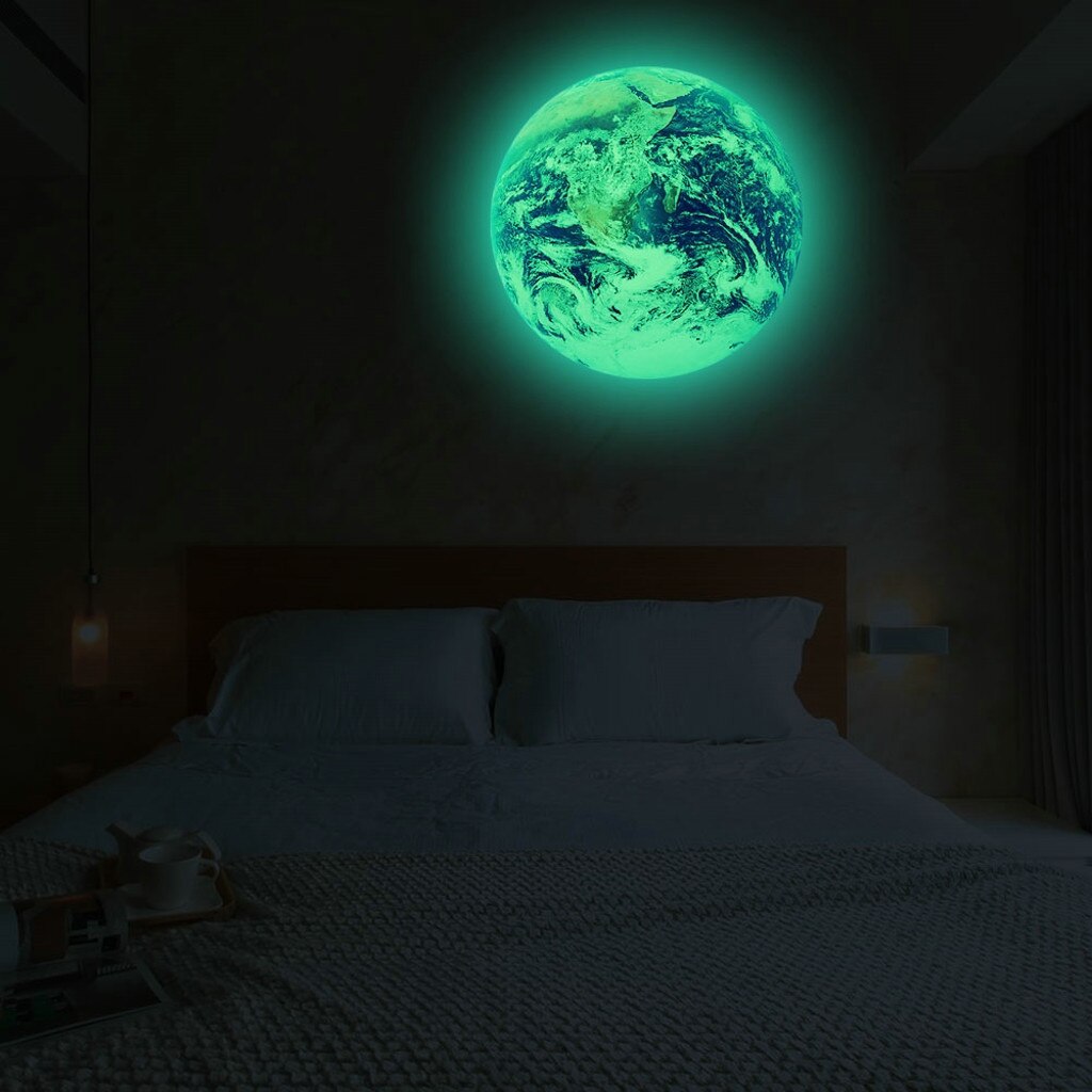 30cm 3D Large Moon Fluorescent Wall Sticker Removable Glow In The Dark Sticke Moth-proofing moistureproof#0204y10
