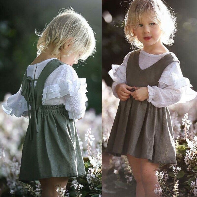 Pasgeboren Baby Meisje Kinderen Zomer Casual Ruffle Lange Mouwen Effen Flounce T-shirt Blouse Kleding Shirt Tops 0-3T