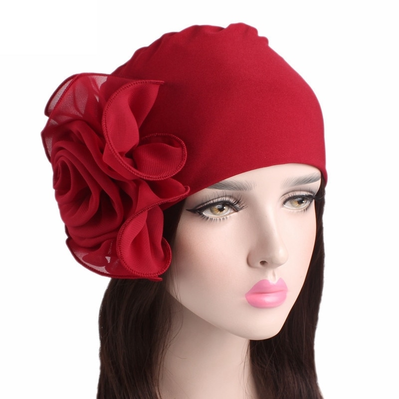 Turbante elástico de flor grande para mujer, gorro de la India, gorros para el pelo, gorro para el pelo para dormir, accesorios de estilismo de belleza
