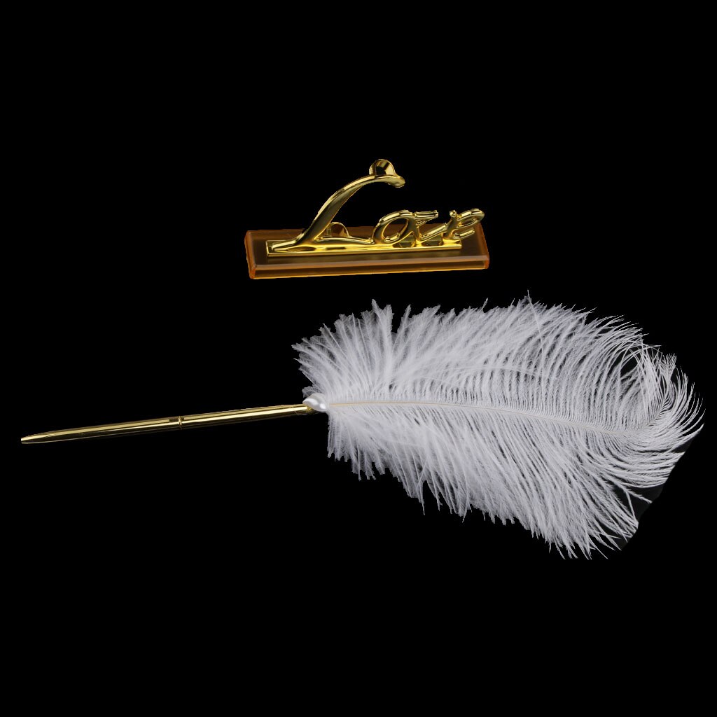 Plastic Unique Pen With Holder For Wedding Guestbook Bridal Engagement White + Gold