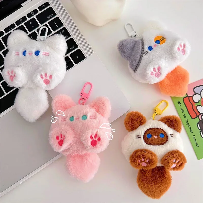 2 stks Kawaii Zachte Pluche Kat Pop Hanger Sleutelhanger Rugzak Pop Sleutelhanger Paar Tas Sleutelhanger Creatieve Pluizige Grappige Decoratieve