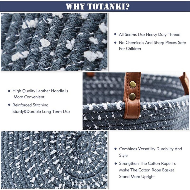 Laundry Storage Basket,Collapsible Cotton Rope Woven Basket with