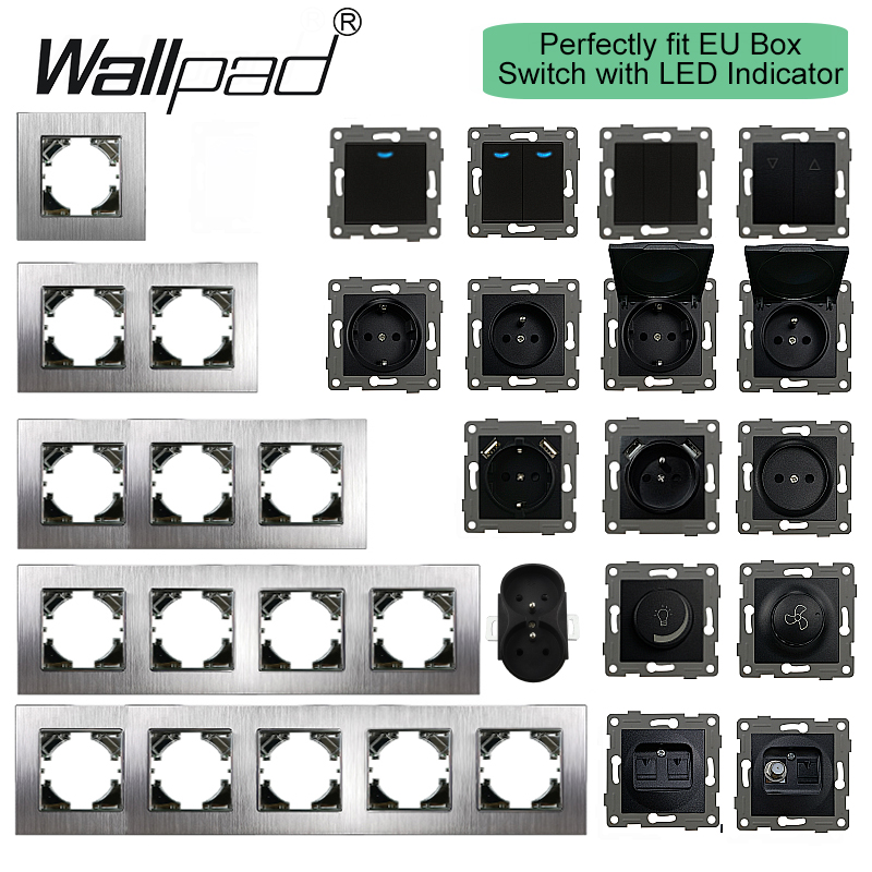 1 2 3 Gang Kortstondige Reset Schakelaar Met Led Diy Grey Silver Metal Brushed Frame 16A Eu Frans Sockets Usb tv Data Cat6 Outlet