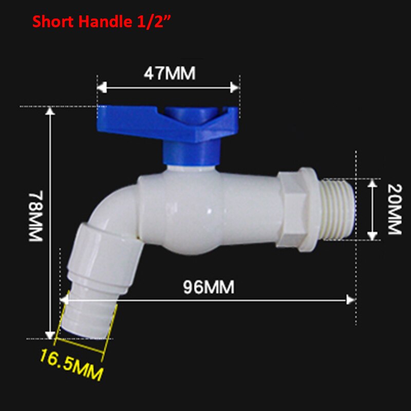 PVC Pipe Fitting - 1/2" 3/4" Faucet Kitchen Garden Washbasin bathroom Washing Machine Plastic Threaded Tap Plumbing Accessories: 1I2 In Short-Handle