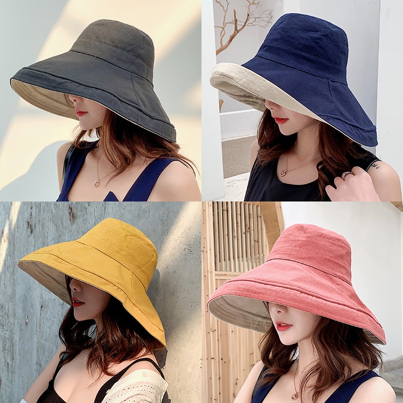 Anti-uv bred skygge bomuld linned solhat til kvinder ferie sommer panama foldbar spand hat stor skygge koreansk strand solhat