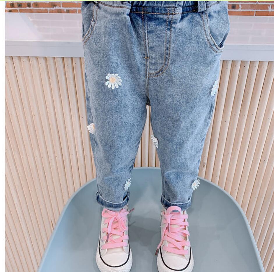 Pantalones vaqueros para niñas pequeñas de 2, 3, 4, 5, 6 y 7 años, pantalones vaqueros con mariposas, primavera y verano,: flower jean / 2T