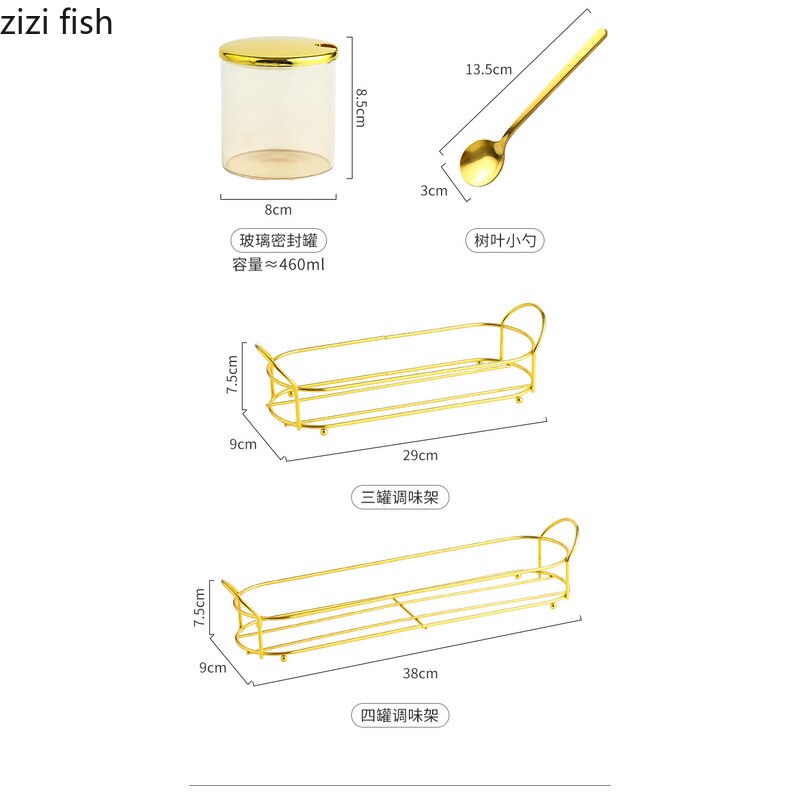 Transparent Glass Seasoning Jar with Golden Lid Household Salt Sugar Chili Jar Sealed Jam Jar Kitchen Storage Container