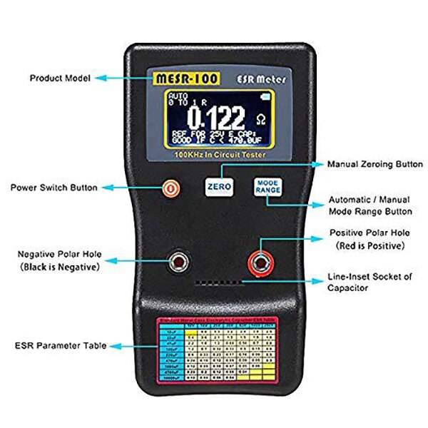 Mejor MESR-100 V2 bajo Ohm Meter MESR-100 ESR LCR capacitancia Ohm Meter de capacitancia condensador de resistencia Ci