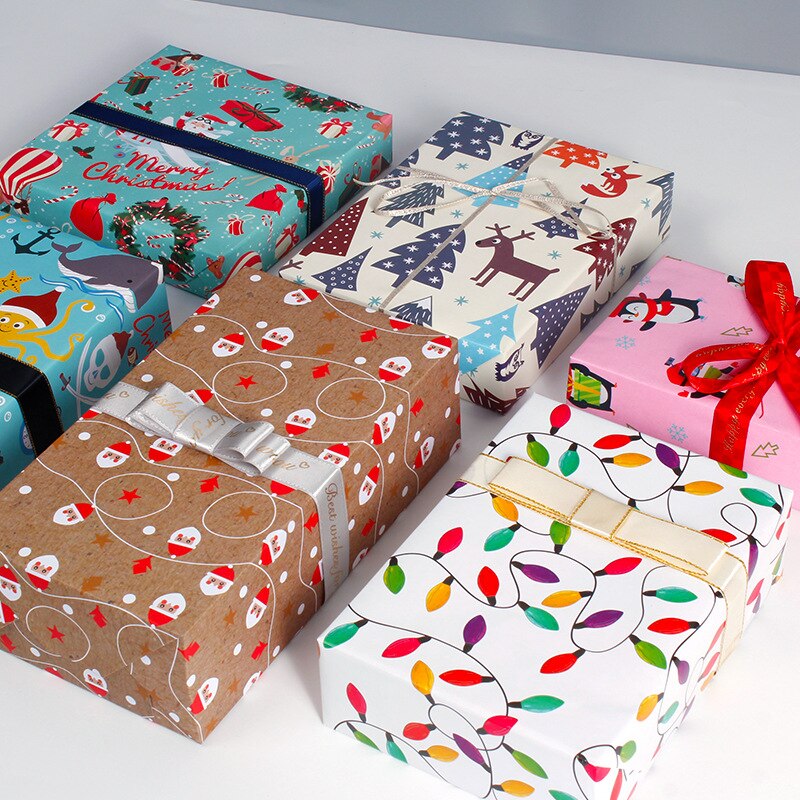 10pcs Christmas Wrapping Paper Cartoon Box Packaging Flower Wrapping Paper