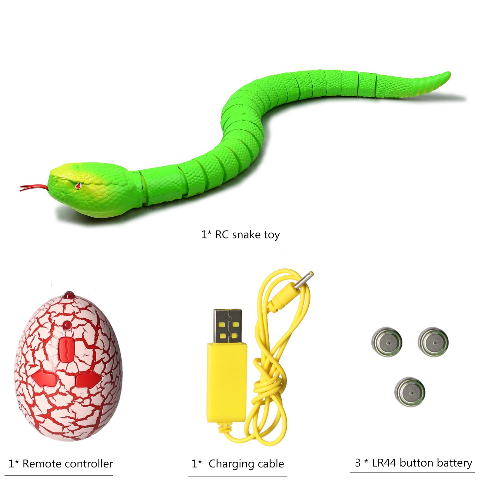 Novelty Rc Snake Viper Remote Control robot Animal Toy with USB Cable Funny Terrifying Christmas kids Children: green