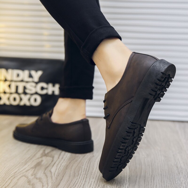 Höst män skor klassiska män klänning skor läder bröllop skor män formella lägenheter business sneakers rty 6: Brun / 10