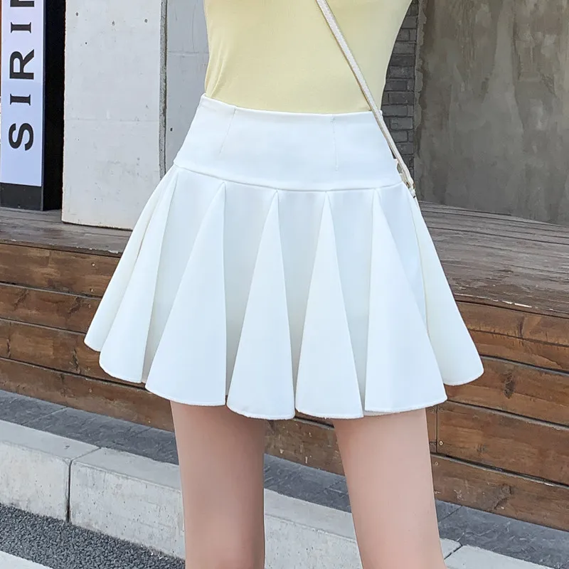 Korean Style Women's Pleated Skirt Mini High Waist Japanese Wardrobe Malfunction-proof Dancing Skater Skirt: XL / Beige
