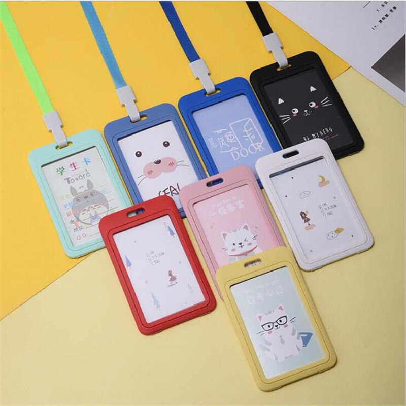 Kawaii Carino Cassa del Supporto di Carta di IDENTIFICAZIONE di Affari Del Fumetto autobus Della Copertura Della Carta di Credito Bancario in PVC Trasparente per il Capretto Studente Delle Donne Distintivo sacchetto del Regalo del sacchetto