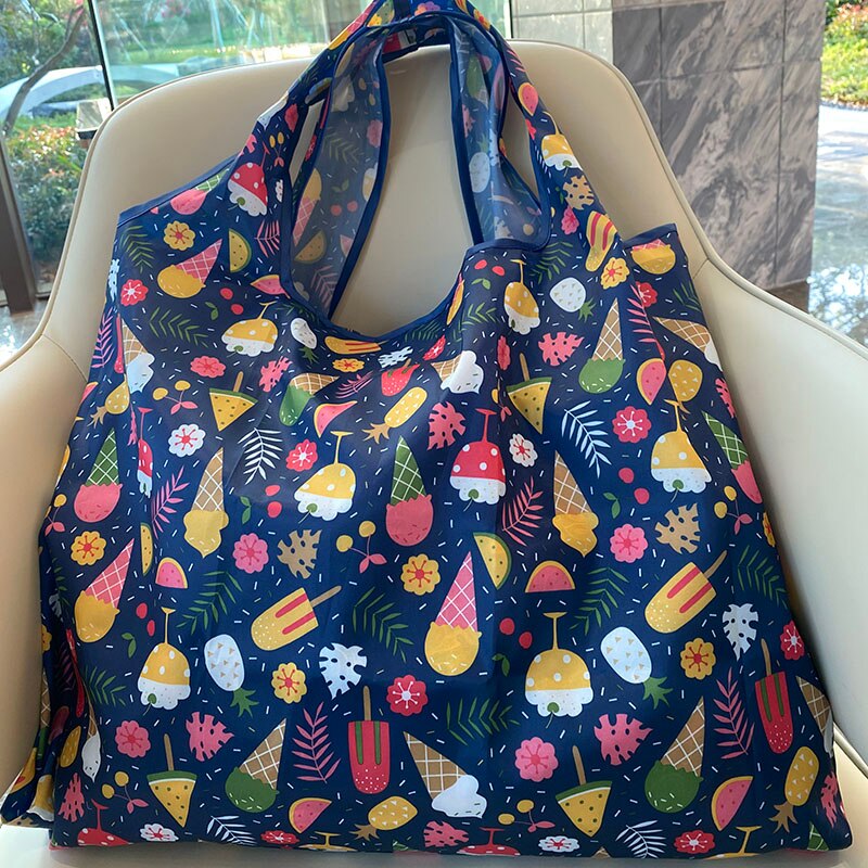 Large size nylon women's shopper reusable foldable bag shopping bag handbag environmental bag out shoulder bag: 001