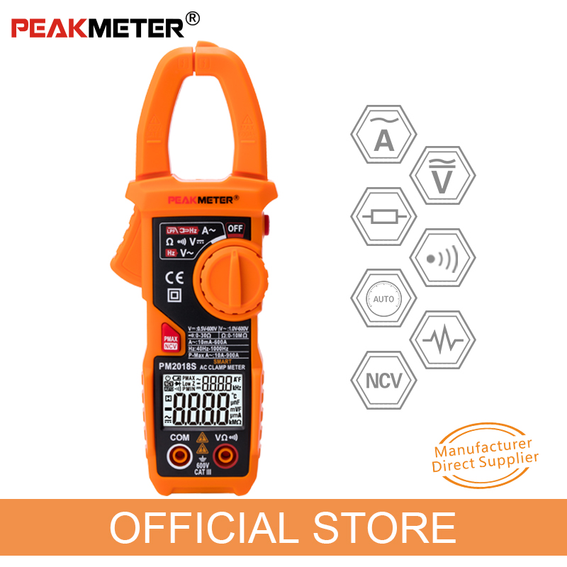 Official PEAKMETER Portable Smart AC Digital Clamp Meter Multimeter AC Current Voltage Resistance Continuity Measurement Tester