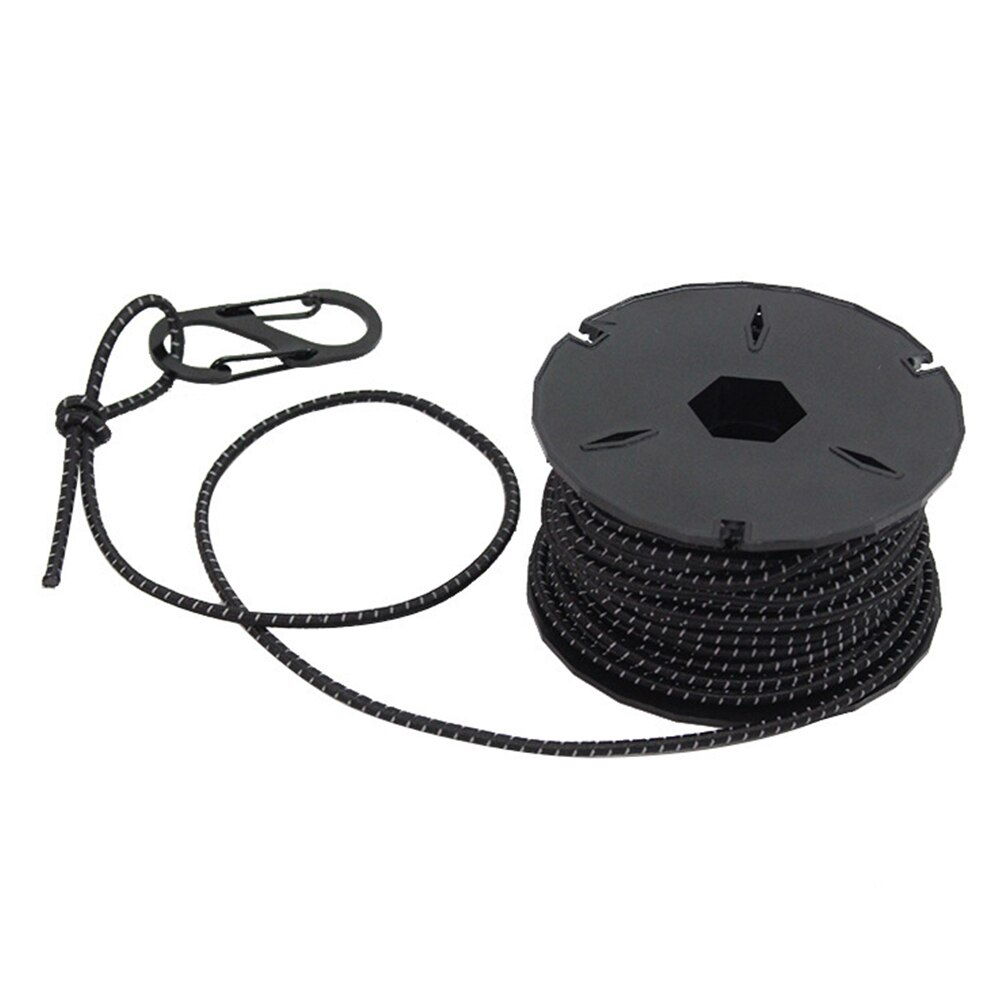 Cuerda para tienda al aire libre, cuerda elástica reflectante para toldo, cuerda para tienda de campaña de 3mm con mosquetón, cuerda elástica para acampar, senderismo, 15m: Black