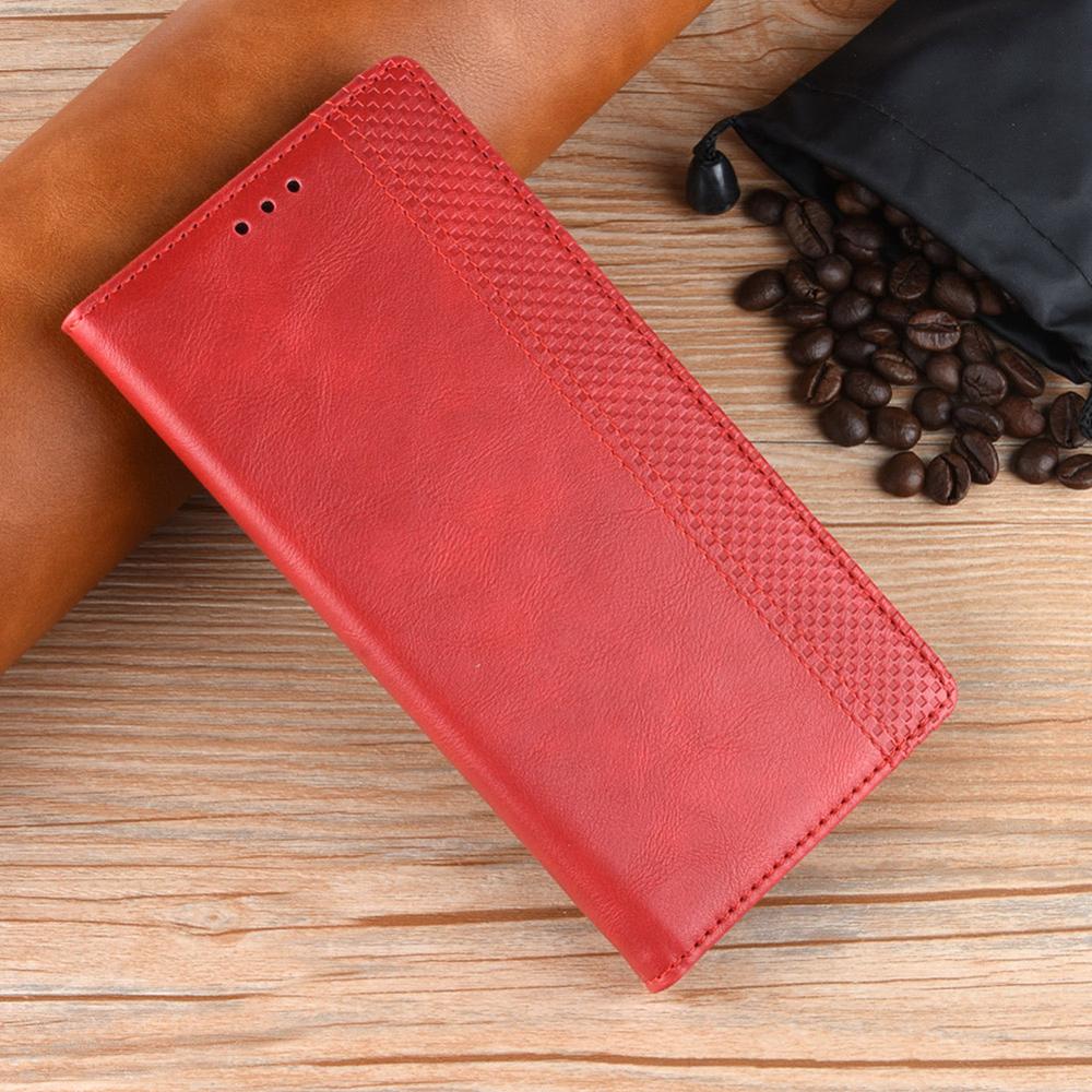 Flip Retro Leather Case For Tecno Camon 12 Case Luxury Magnetic Vintage Book Cover For Tecno Camon 12 Protective Phone Cases: Red