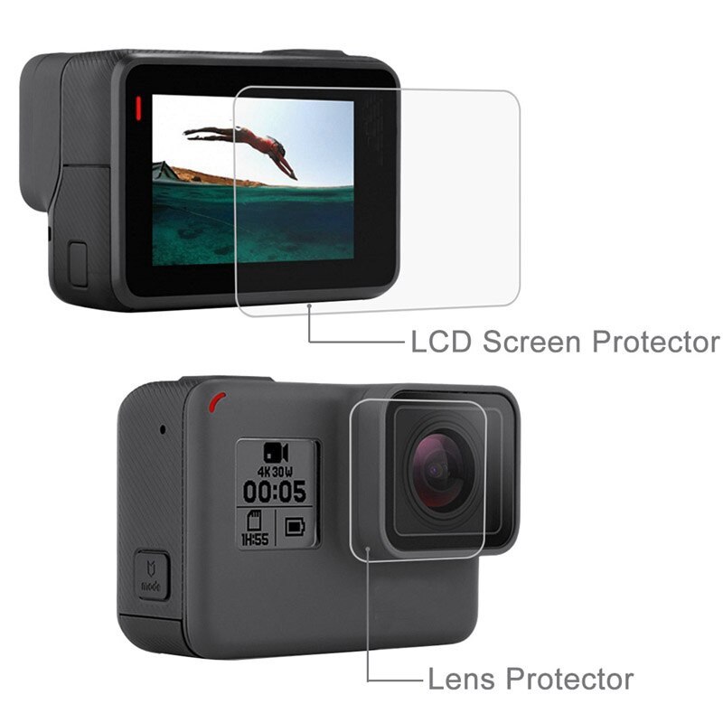 Voor Go Pro Gehard Glas Lens Lcd-scherm Beschermende Gopro Hero 4 7 Hero5 Hero6 Hero7 Camera Lens Cap Cover protector Film Set