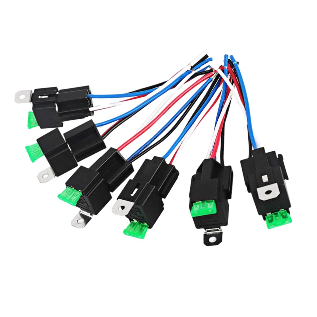 6 Pack 5PIN Automotive Relay Switch Harness Kit 30A Fuse 14AWG Wire 14 AWG Wires Fuse Relay car Truck Socket kit