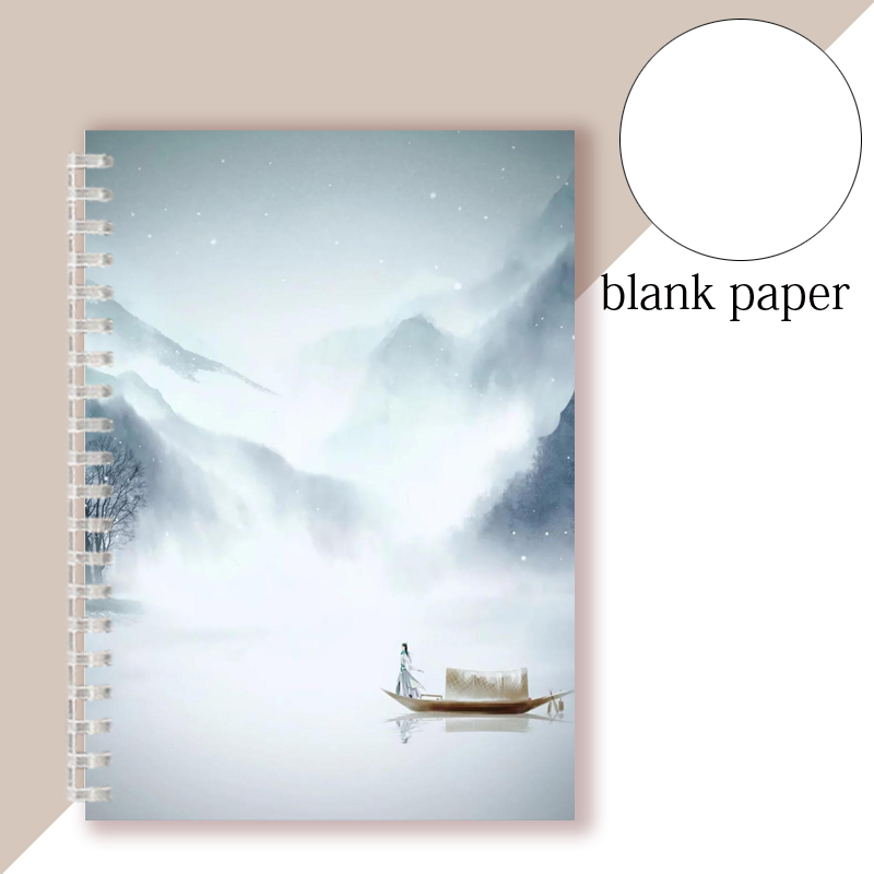 Chinoiserie-Cuaderno en espiral estilo chino para decoración, cuaderno con tapa de tinta de pájaro, árbol, paisaje Retro, Vintage: 5