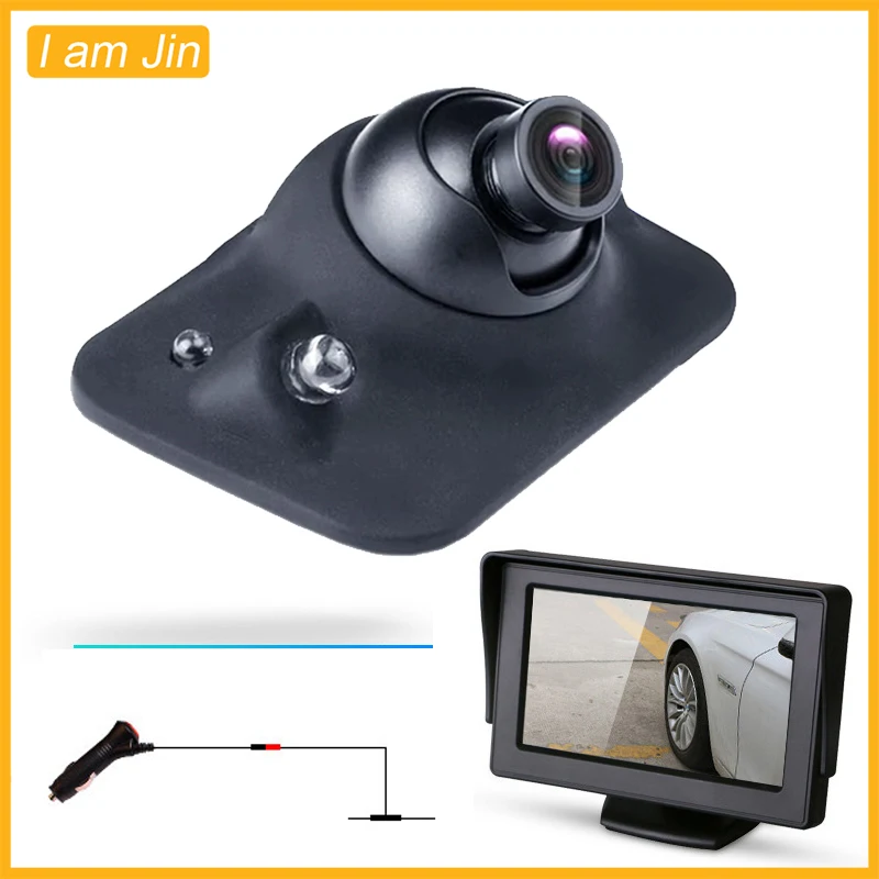 4,3 inch scherm auto achteruitrijcamera dodehoek extra achteruitrijcamera zijcamera IP68 waterdichte draaibare LED / Infred-lens